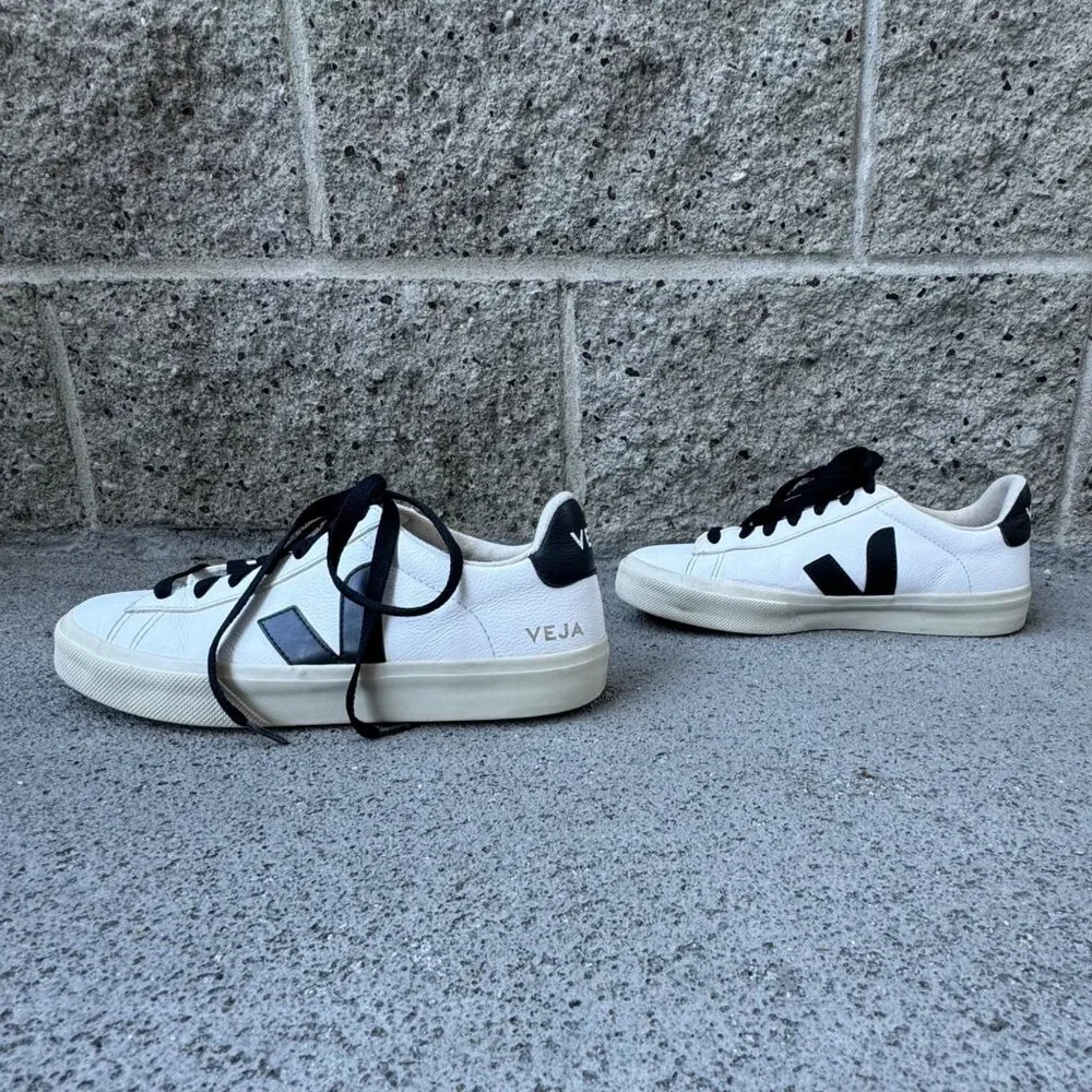 VEJA Campo Sneakers Womens 8 US EUR 39 Black & White Leather Lace-Up Shoes - Picture 2 of 9